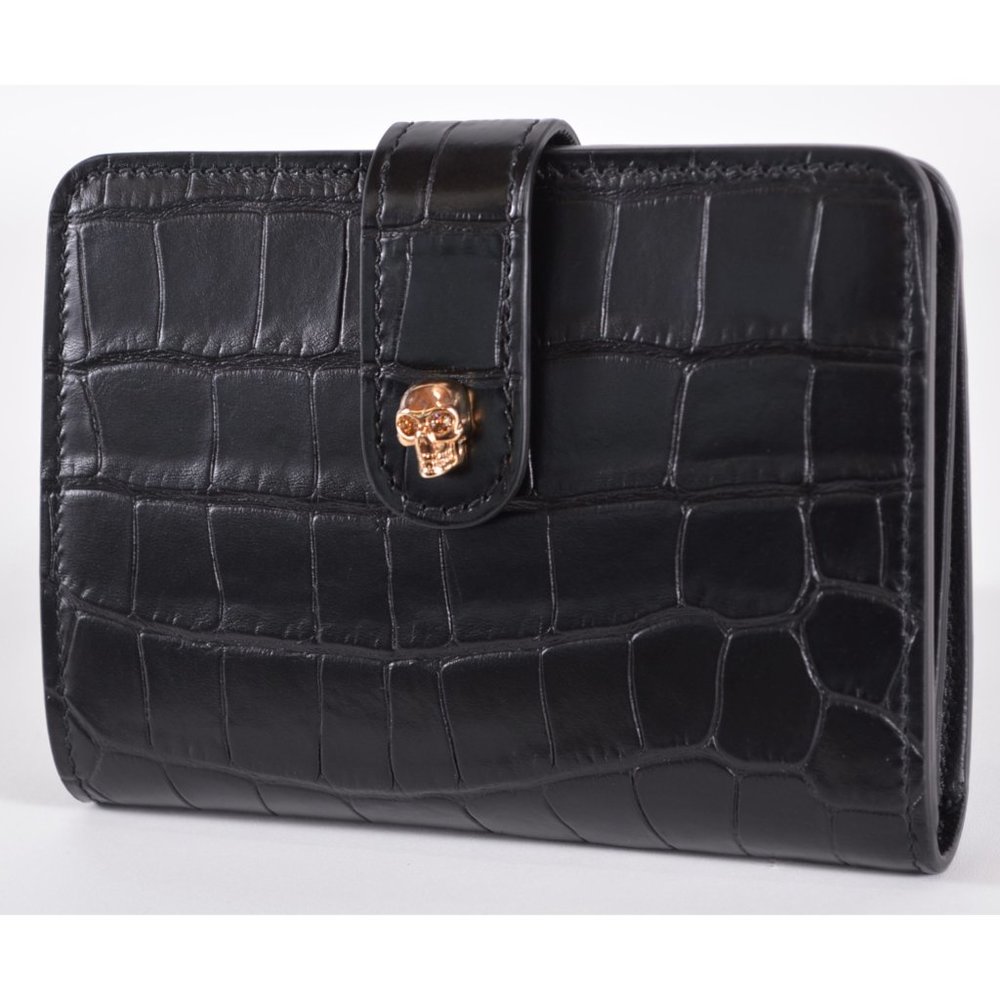 Alexander McQueen Skull Clasp Croc Print Wallet
